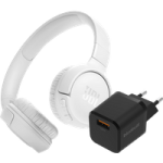 JBL Tune 520BT Wit + BlueBuilt Quick Charge Oplader met Usb A Poort 18W Zwart