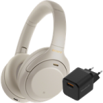 Sony WH-1000XM4 Zilver + BlueBuilt Quick Charge Oplader met Usb A Poort 18W Zwart