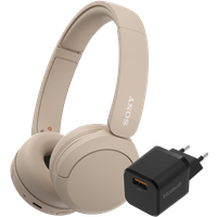 Sony WH-CH520 Crème + BlueBuilt Quick Charge Oplader met Usb A Poort 18W Zwart