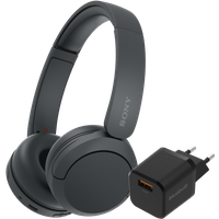 Sony WH-CH520 Zwart + BlueBuilt Quick Charge Oplader met Usb A Poort 18W Zwart